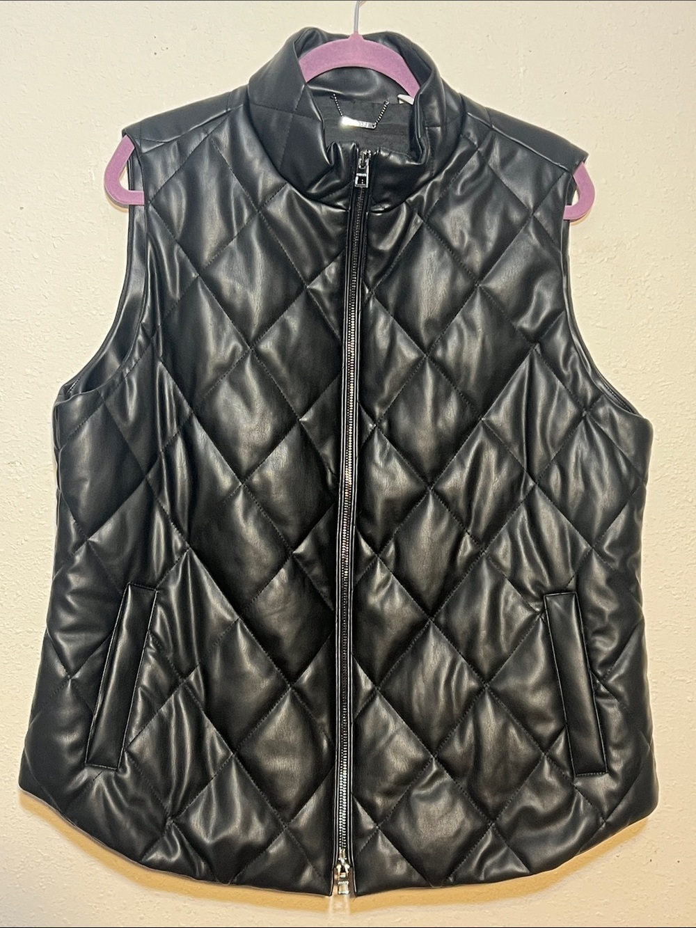 Chico's Black Faux Leather Quilted Vest.